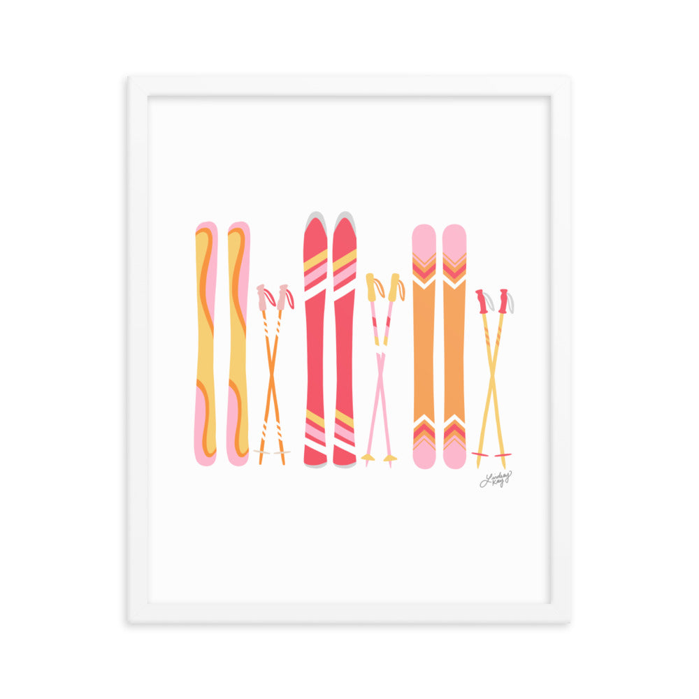 Ilustración de esquí (paleta cálida) - Lámina enmarcada